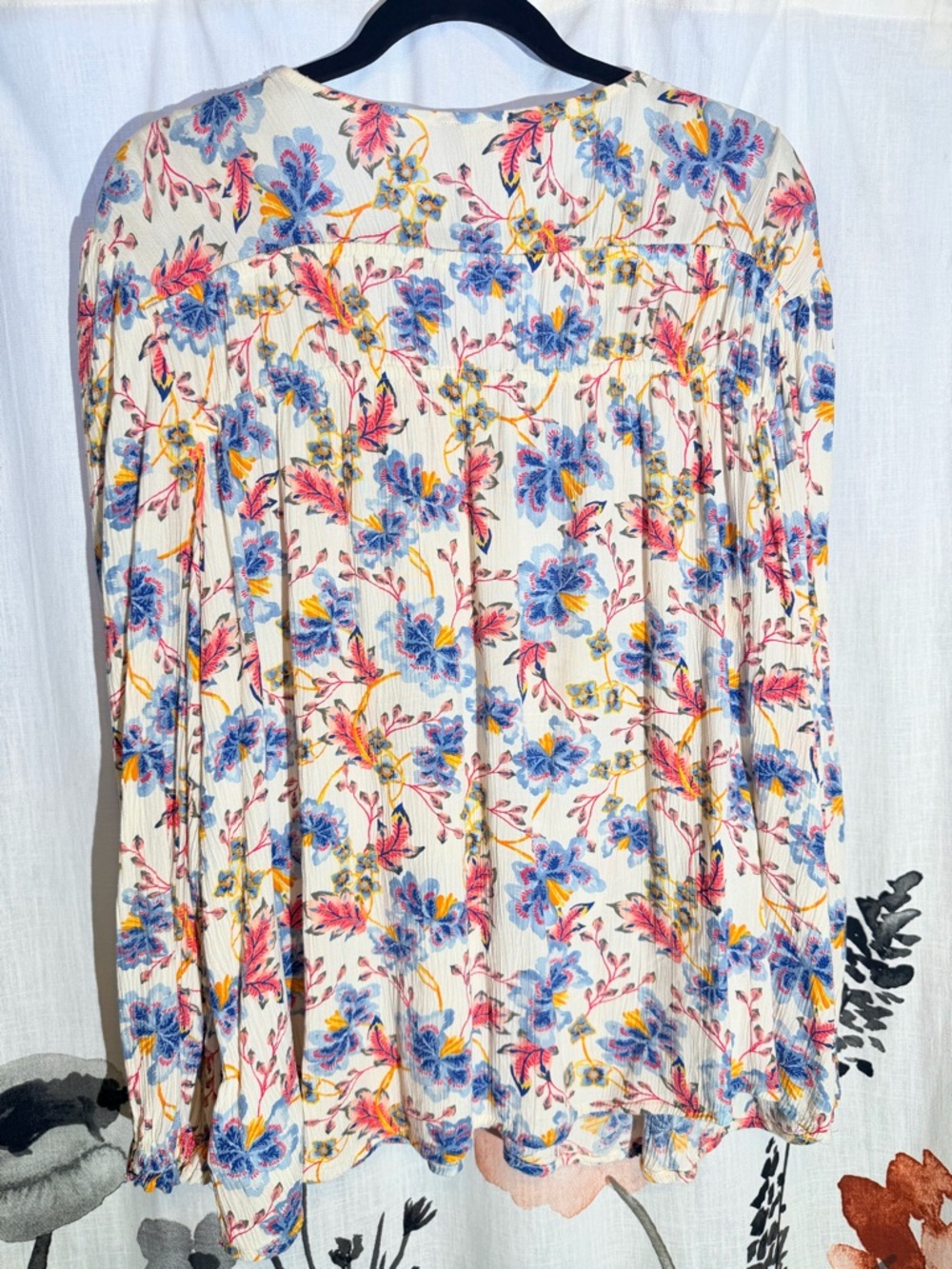 Old Navy Cream Floral Peasant Blouse with Blue & Pink Flowers - Picture 6 of 9